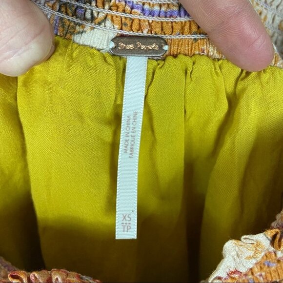 Free People Bohemian Wide Leg Orange Yellow Floral Jumpsuit Carmen Smock XS Boho - Picture 7 of 15